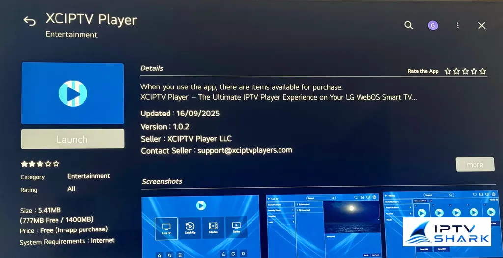 XCIPTV Player disponible sur une Smart TV LG webOS
